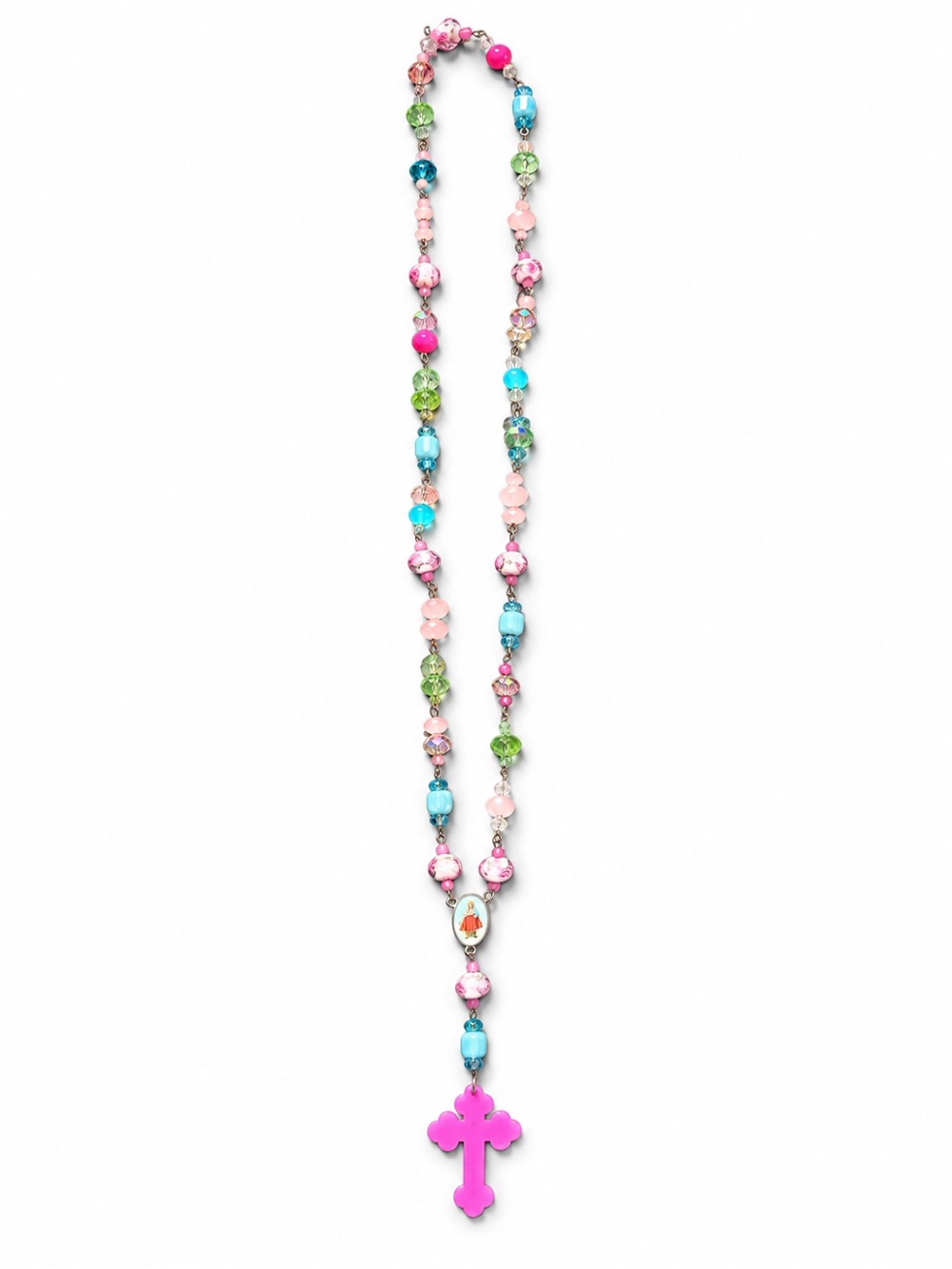 Relic Theory Multi-Color Beaded Cross Crystal and Resin Rosary